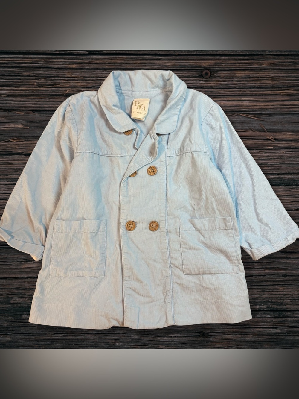 P A Classics Toddler 3T Blue Corduroy Double Breasted Coat Jacket Preppy